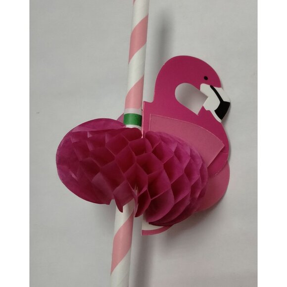 Flamingo Paper Drinking Straws Hawaii Beach Tropical Party 8 pack - Picture 2 of 3